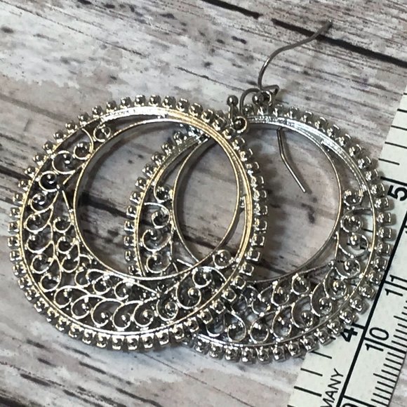 NEW Silver Bohemian Mandala Design Hoop Earrings - Picture 6 of 8